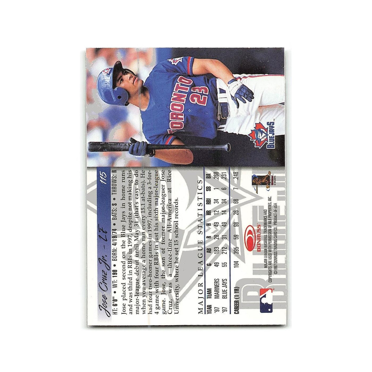 Jose Cruz Jr 1998 Donruss #115 Toronto Blue Jays Baseball Card NM
