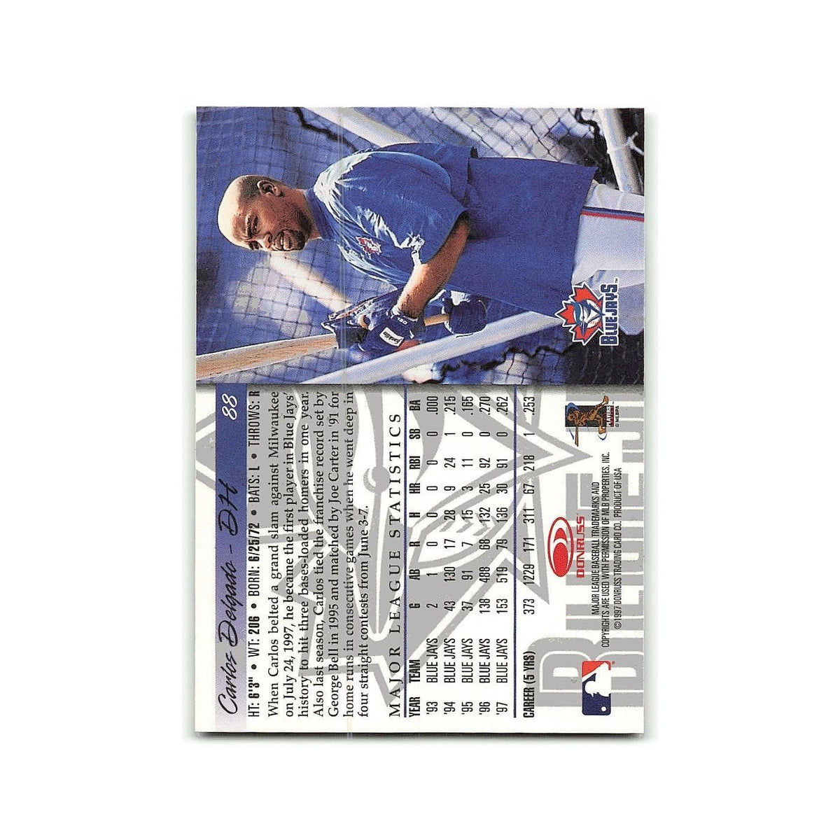 Carlos Delgado 1998 Donruss #88 Toronto Blue Jays Baseball Card NM