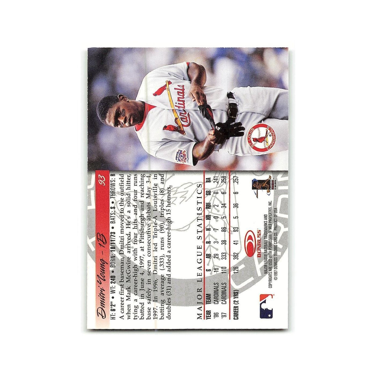 Dmitri Young 1998 Donruss #93 St. Louis Cardinals Baseball Card NM