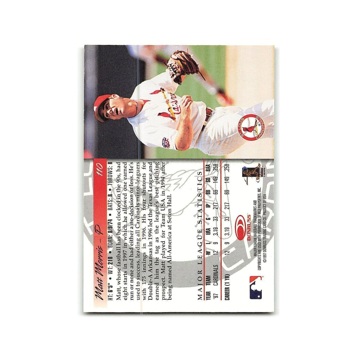 Matt Morris 1998 Donruss #110 St. Louis Cardinals Baseball Card NM