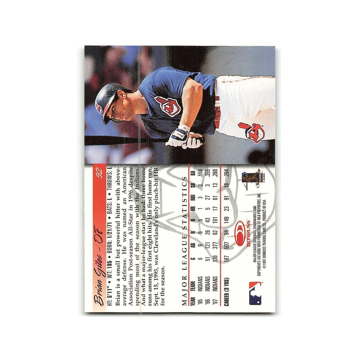 Brian Giles 1998 Donruss #92 Cleveland Indians Baseball Card NM