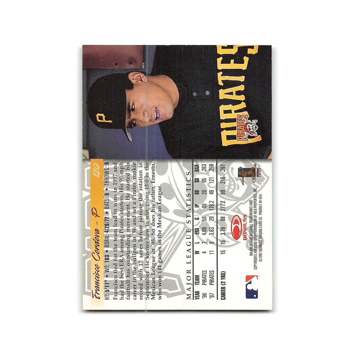 Francisco Cordova 1998 Donruss #120 Pittsburgh Pirates Baseball Card NM