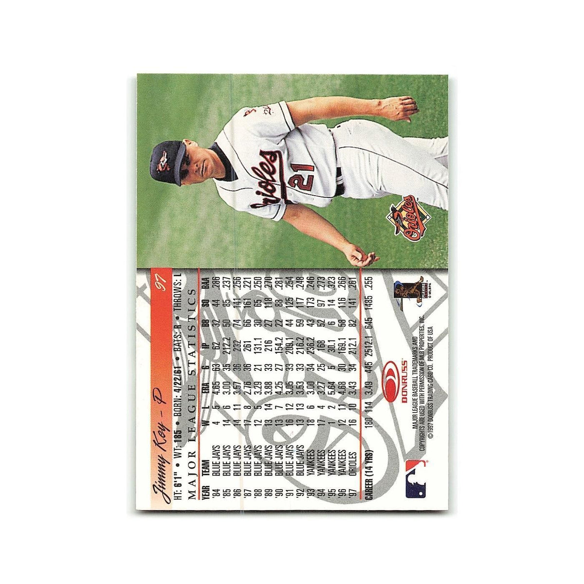 Jimmy Key 1998 Donruss #97 Baltimore Orioles Baseball Card NM