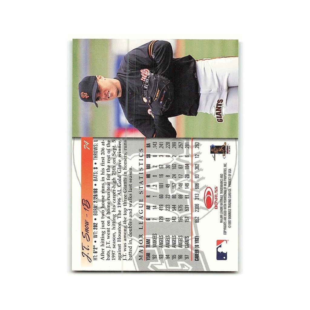J.T. Snow 1998 Donruss #74 San Francisco Giants Baseball Card NM