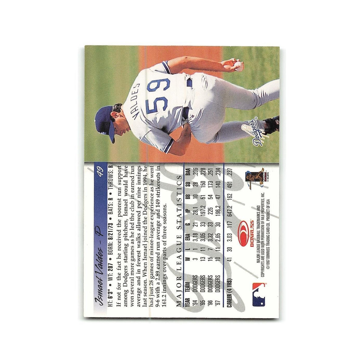 Ismael Valdes 1998 Donruss #49 Los Angeles Dodgers Baseball Card NM