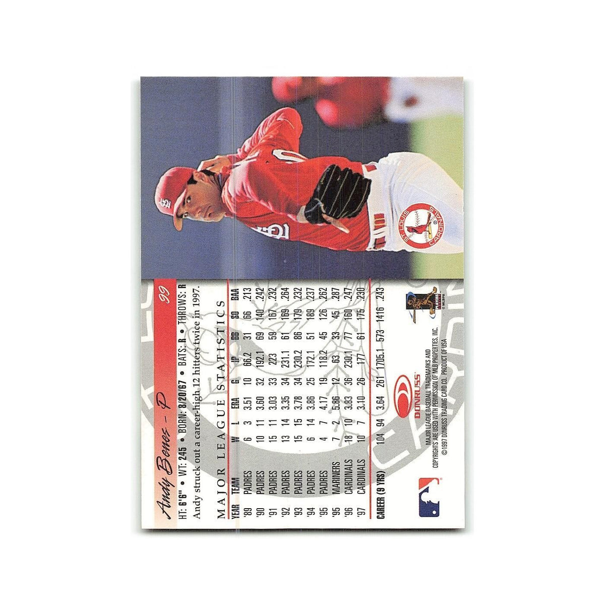 Andy Benes 1998 Donruss #99 St. Louis Cardinals Baseball Card NM