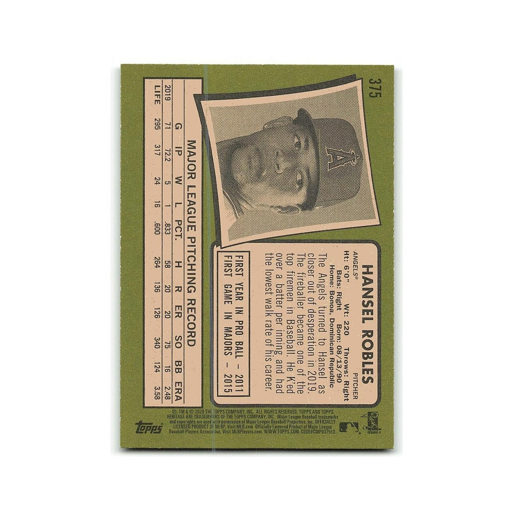 Hansel Robles 2020 Topps Heritage #375 Los Angeles Angels Baseball Card NM