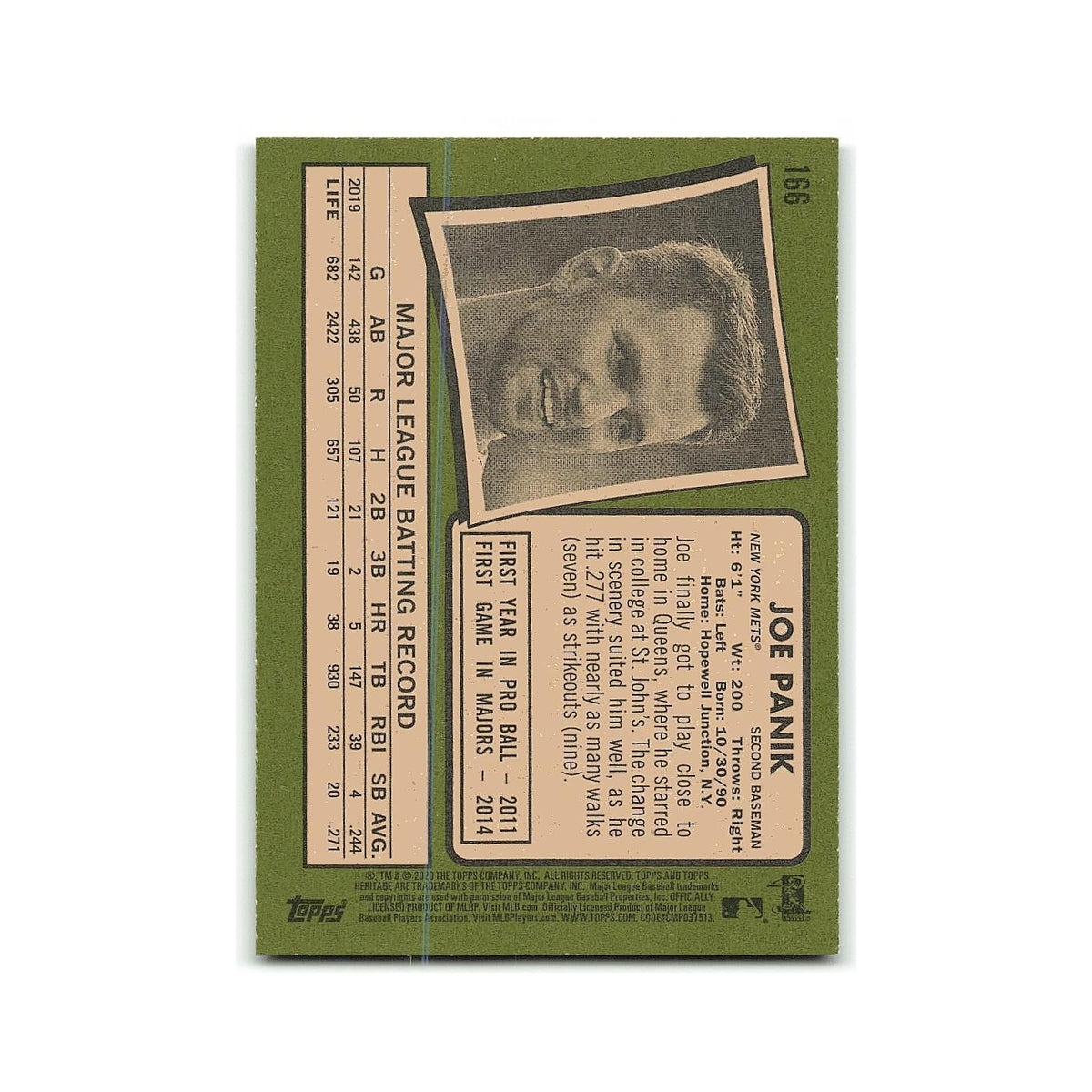 Joe Panik 2020 Topps Heritage #166 New York Mets Baseball Card NM