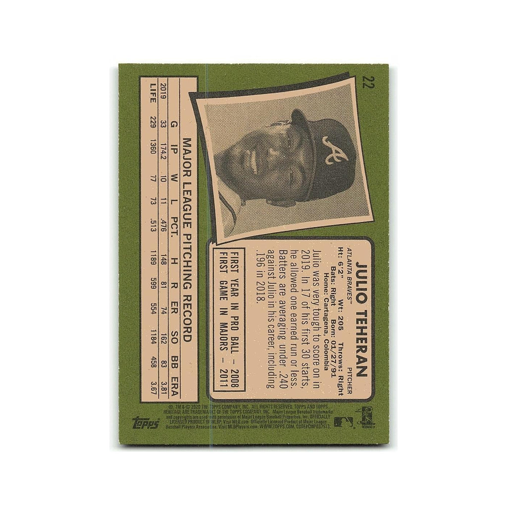 Julio Teheran 2020 Topps Heritage #22 Atlanta Braves Baseball Card NM