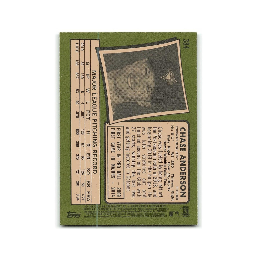 Chase Anderson 2020 Topps Heritage #384 Toronto Blue Jays Baseball Card NM