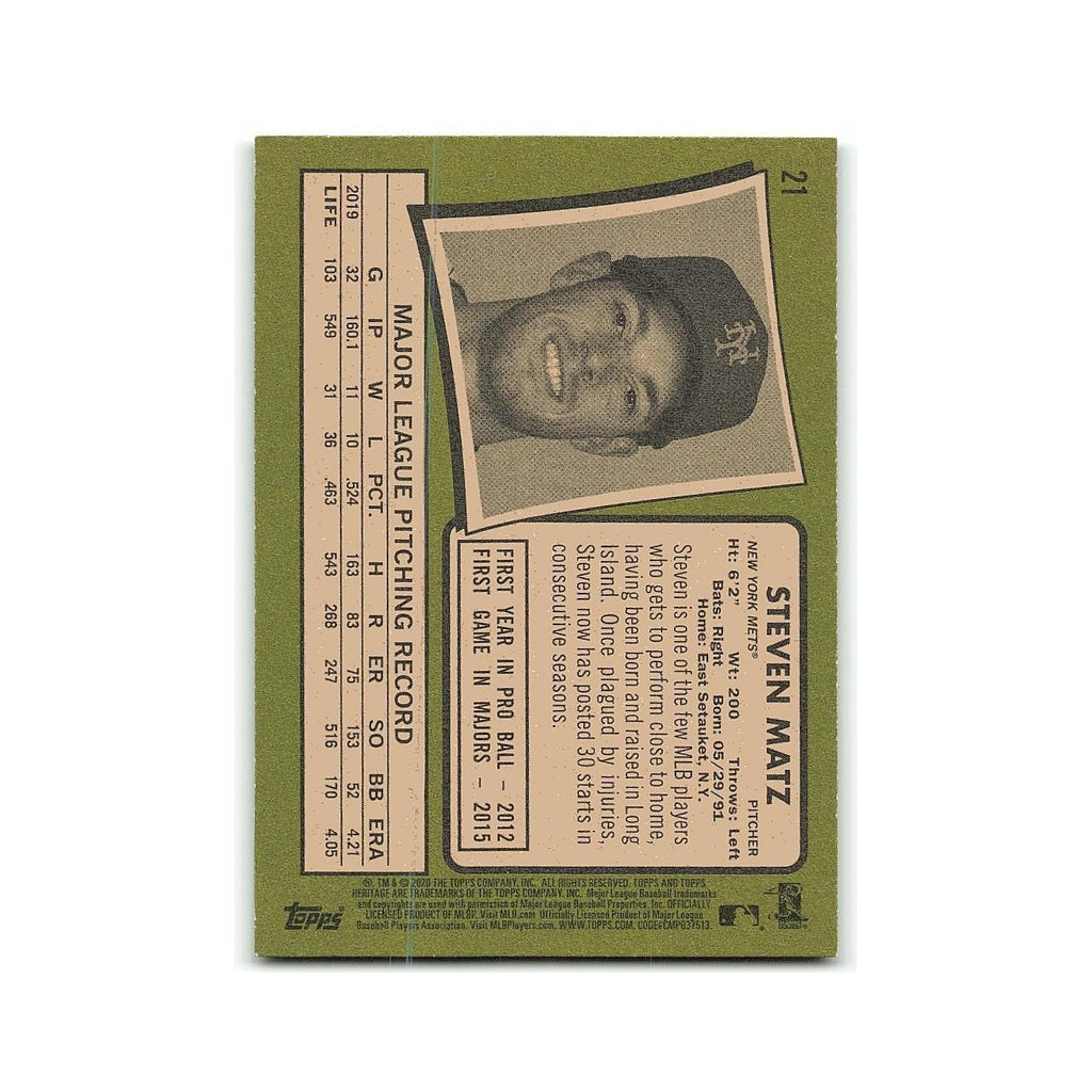 Steven Matz 2020 Topps Heritage #21 New York Mets Baseball Card NM