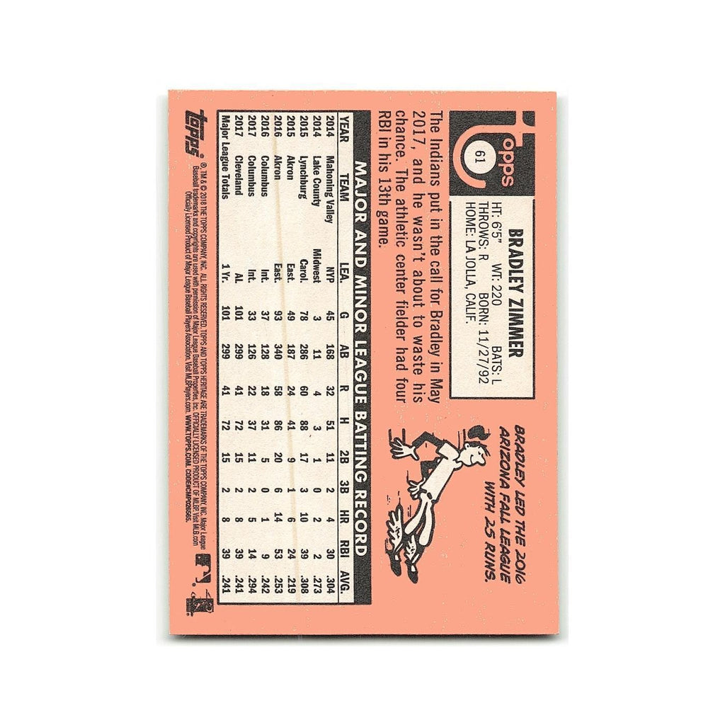 Bradley Zimmer 2018 Topps Heritage #61 Cleveland Indians Baseball Card NM