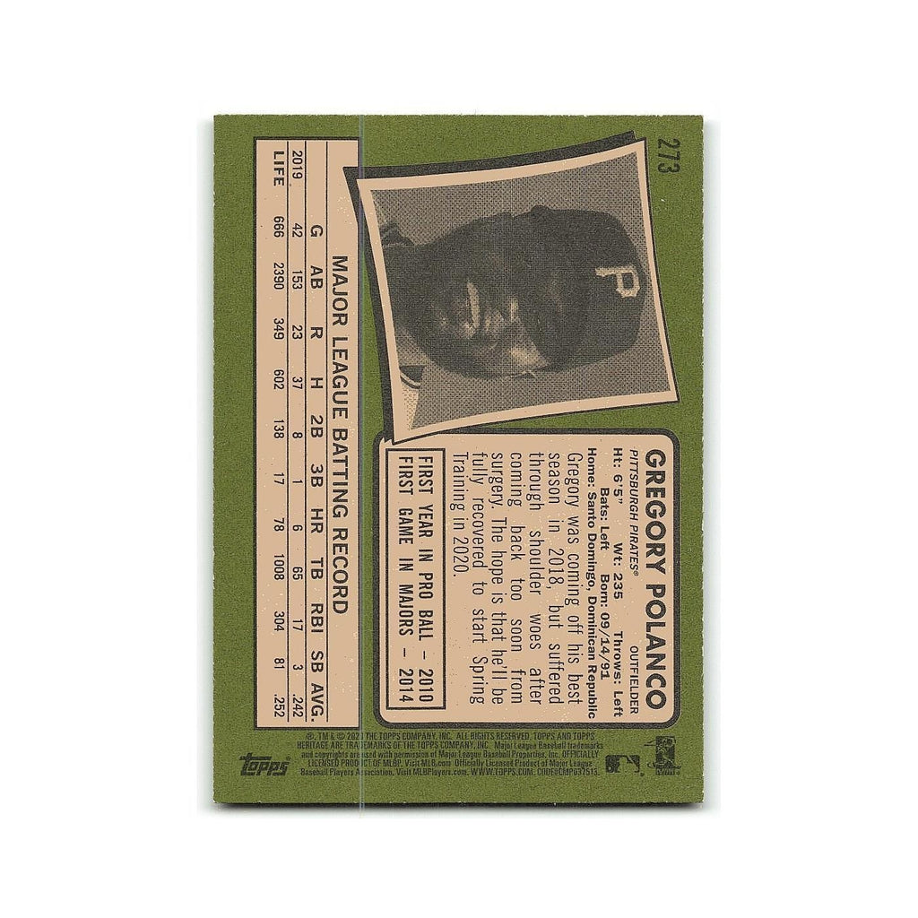 Gregory Polanco 2020 Topps Heritage #273 Pittsburgh Pirates Baseball Card NM