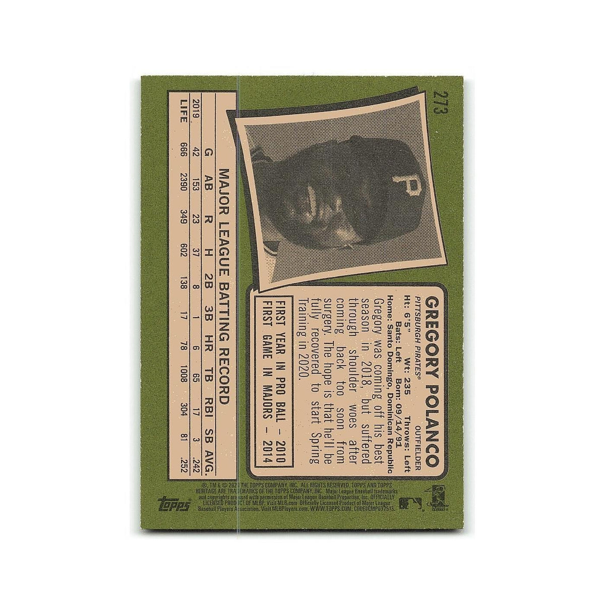 Gregory Polanco 2020 Topps Heritage #273 Pittsburgh Pirates Baseball Card NM