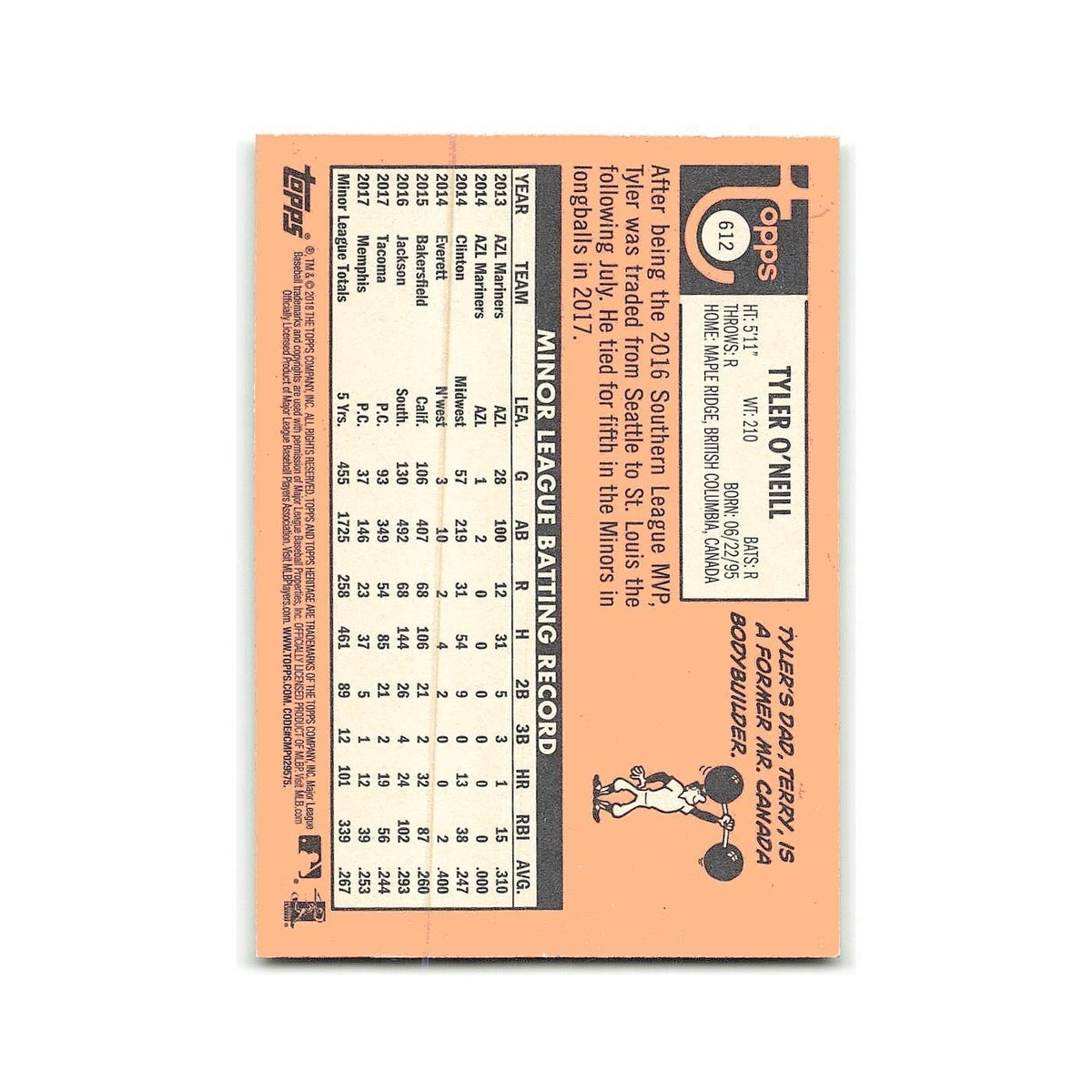 Tyler O'Neill Rookie 2018 Topps Heritage #612 St. Louis Cardinals NM