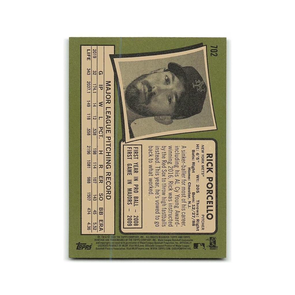 Rick Porcello 2018 Topps Heritage #702 New York Mets Baseball Card NM