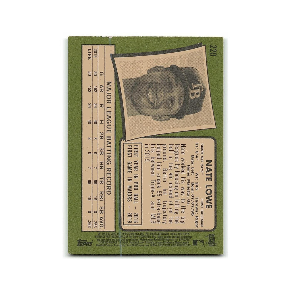 Nate Lowe 2020 Topps Heritage #220 Tampa Bay Rays Baseball Card NM