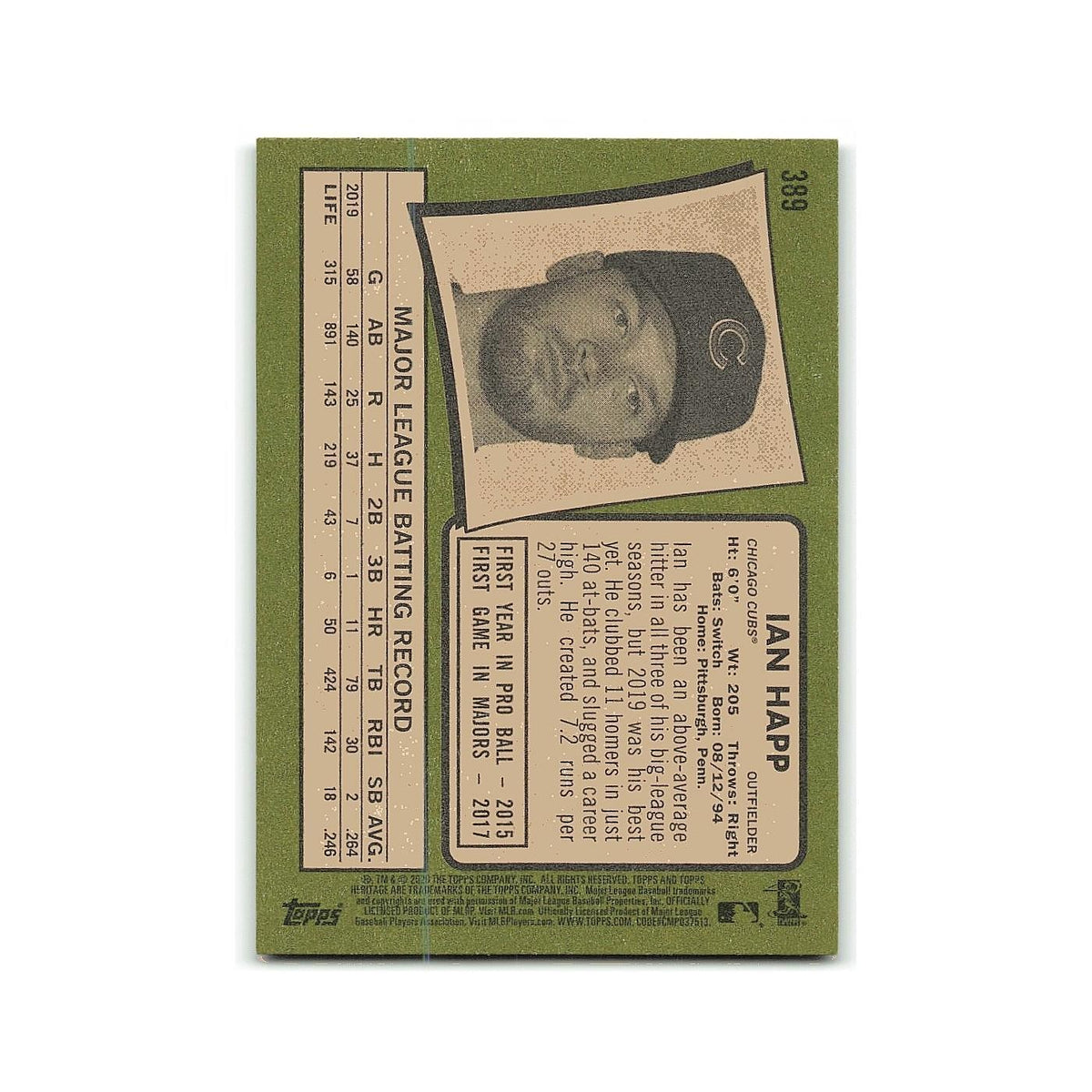 Ian Happ 2020 Topps Heritage #389 Chicago Cubs Baseball Card NM