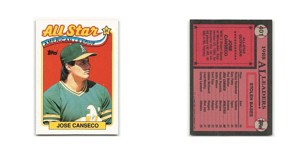 Jose Canseco 1989 Topps #401 Oakland Athletics Baseball Card NM