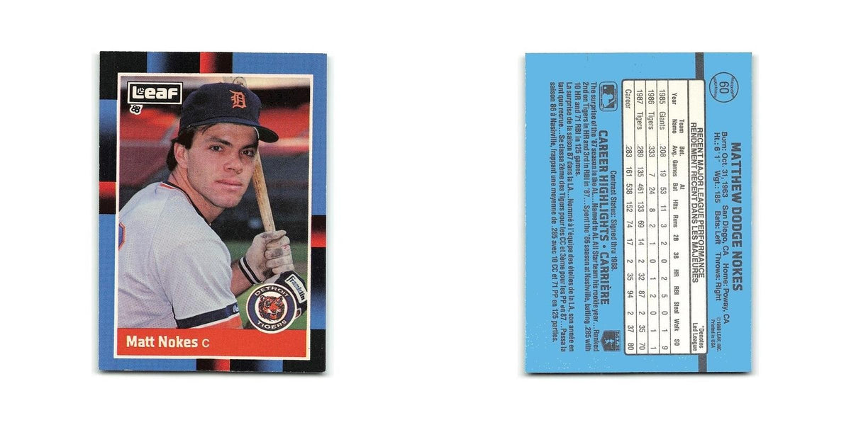 Matt Nokes Rookie 1988 Leaf #60 Detroit Tigers Baseball Card NM