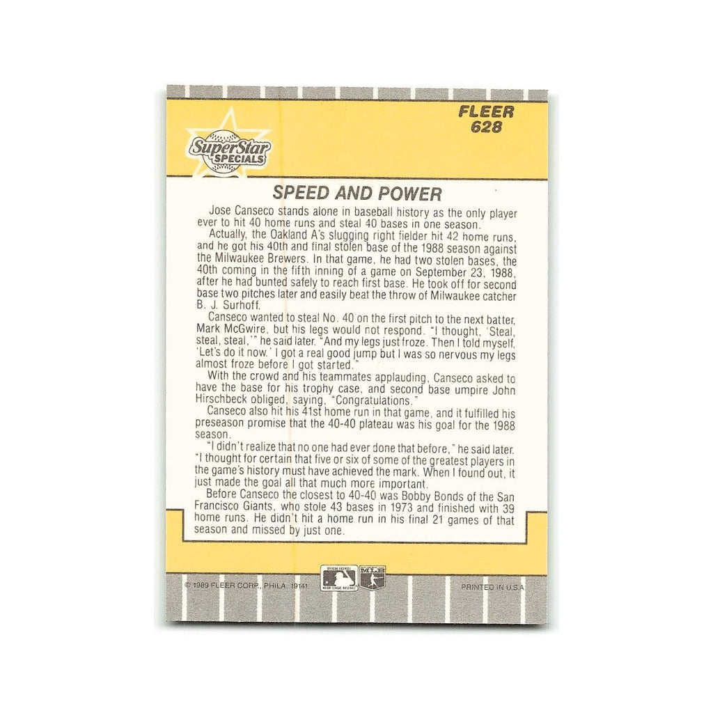 Jose Canseco 1989 Fleer #628 Oakland Athletics Baseball Card NM