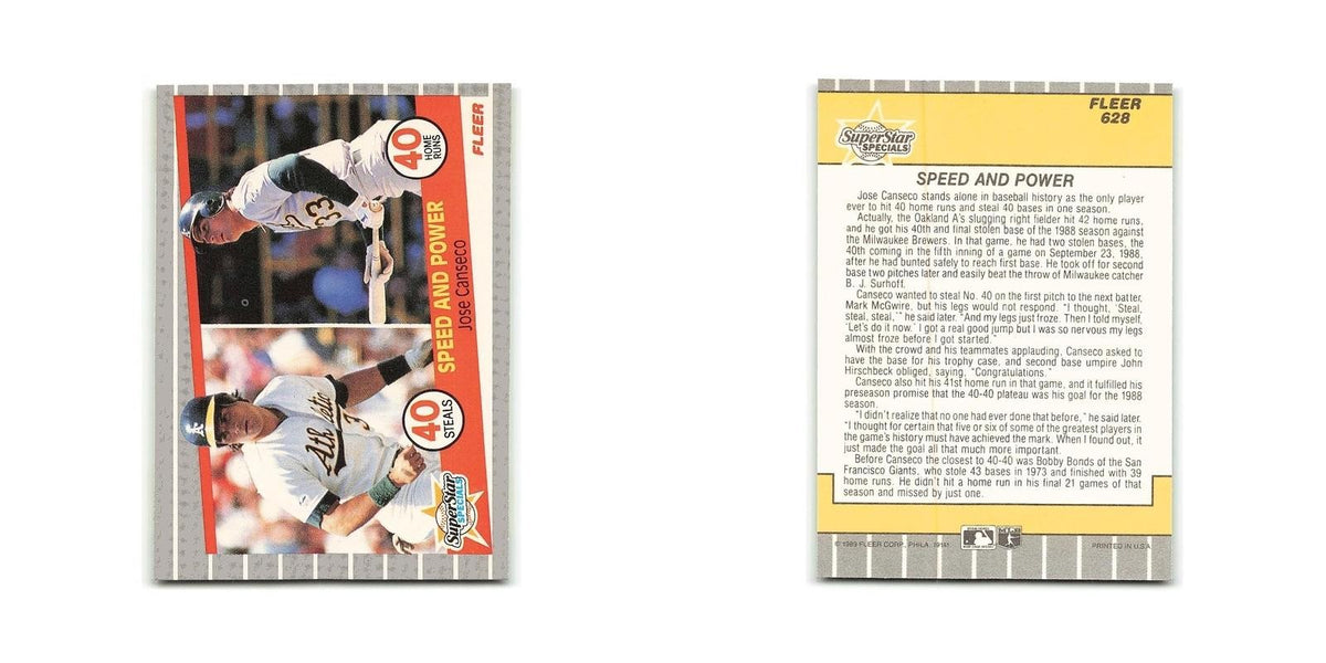 Jose Canseco 1989 Fleer #628 Oakland Athletics Baseball Card NM