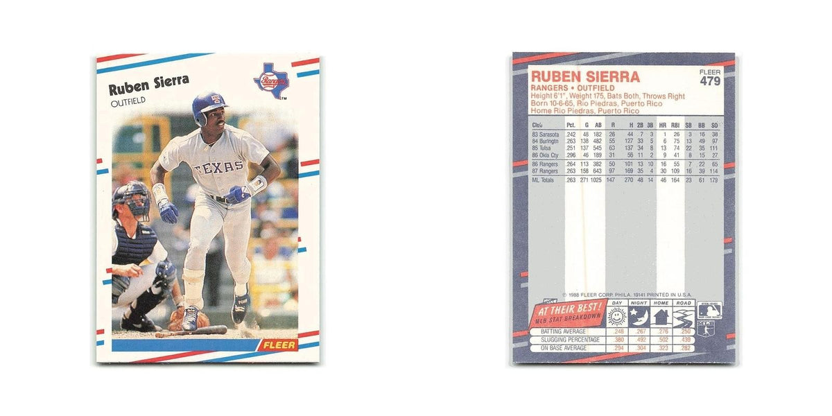 Ruben Sierra 1988 Fleer #479 Texas Rangers Baseball Card NM