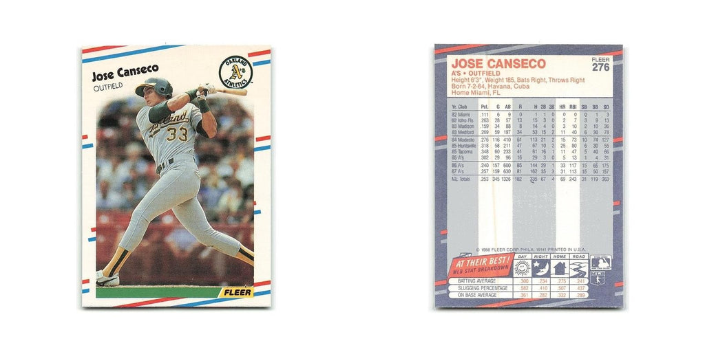 Jose Canseco 1988 Fleer #276 Oakland Athletics Baseball Card NM