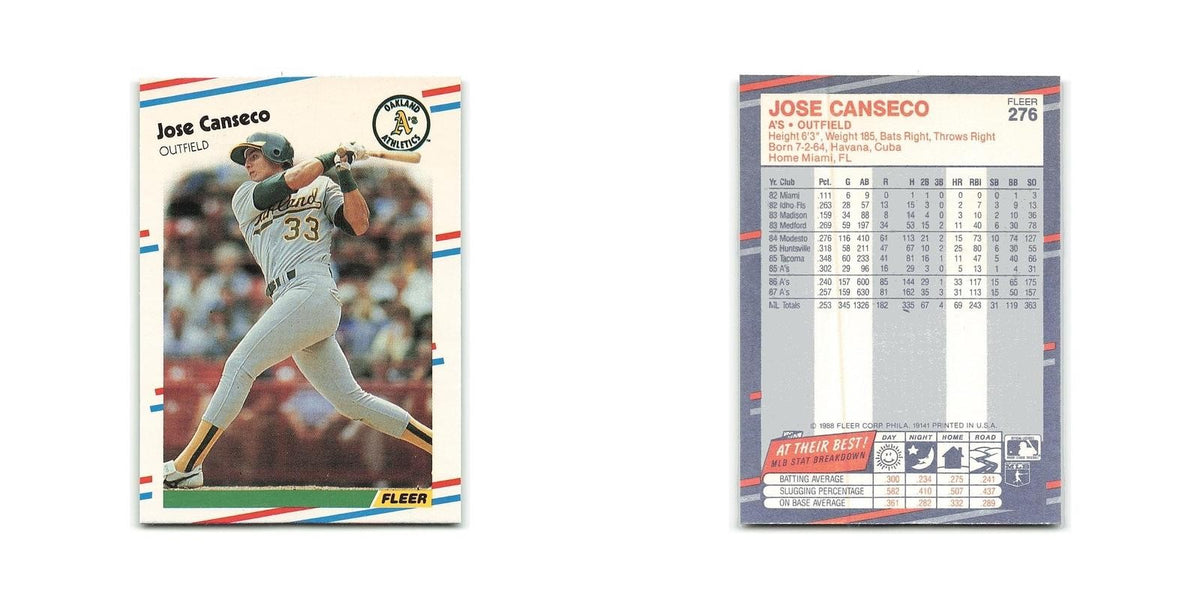 Jose Canseco 1988 Fleer #276 Oakland Athletics Baseball Card NM
