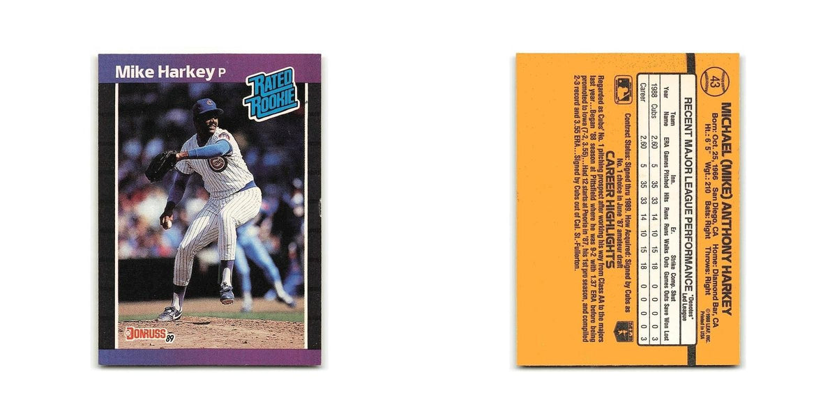 Mike Harkey Rookie 1989 Donruss #43 Chicago Cubs Baseball Card NM