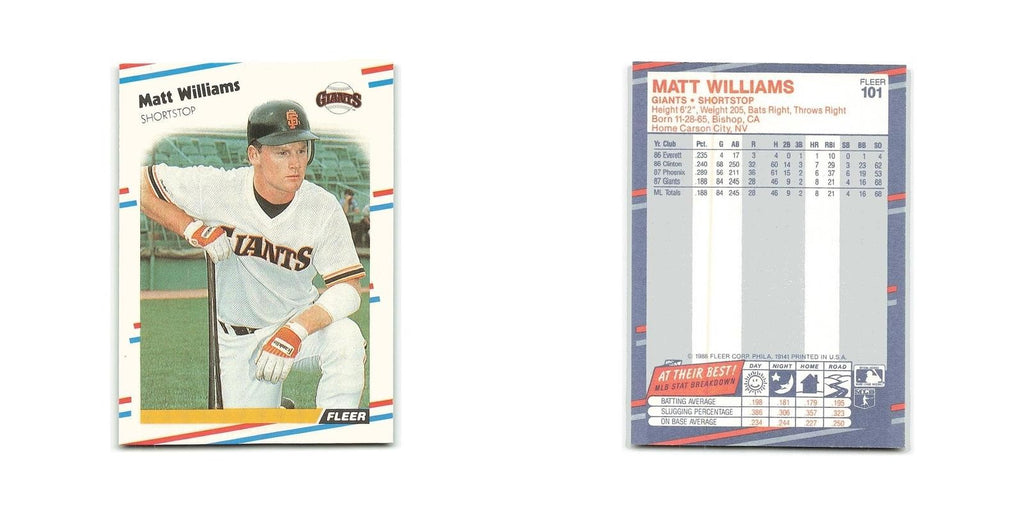 Matt Williams Rookie 1988 Fleer #101 San Francisco Giants Baseball Card NM