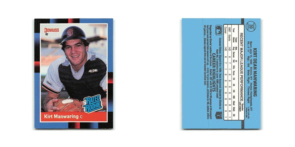 Kirt Manwaring Rookie 1988 Donruss #39 San Francisco Giants Baseball Card NM