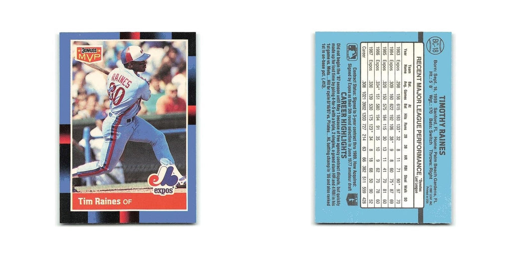 Tim Raines 1988 Donruss Bonus MVP's #BC-18 Montreal Expos Baseball Card NM