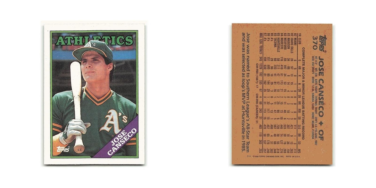 Jose Canseco 1988 Topps #370 Oakland Athletics Baseball Card NM