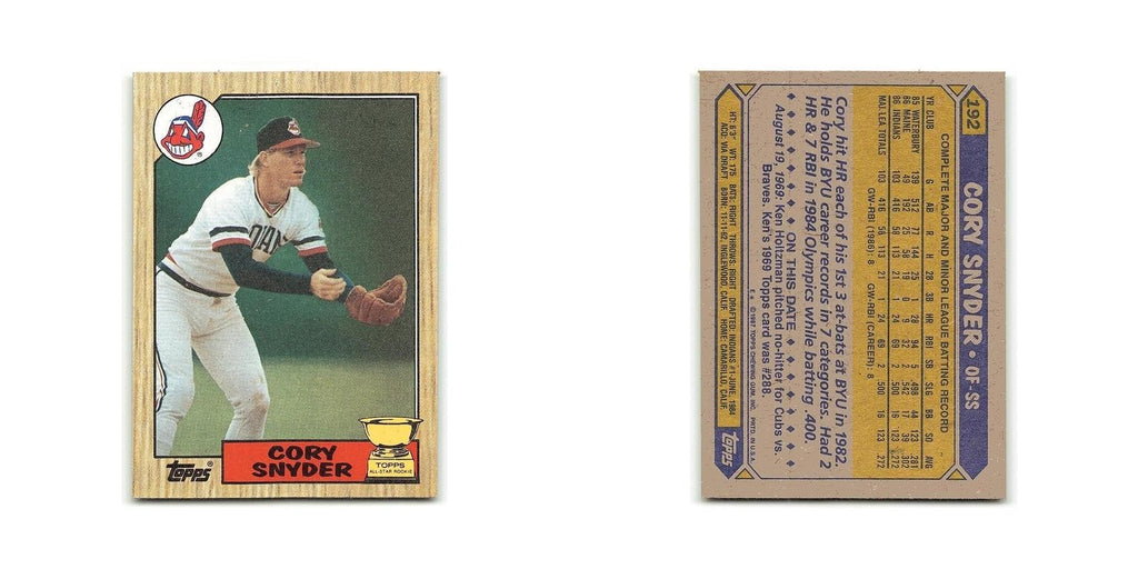 Cory Snyder Rookie Gold Cup 1987 Topps #192 Cleveland Indians Baseball Card NM