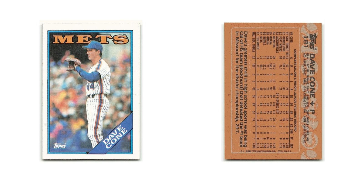 Dave Cone 1988 Topps #181 New York Mets Baseball Card NM