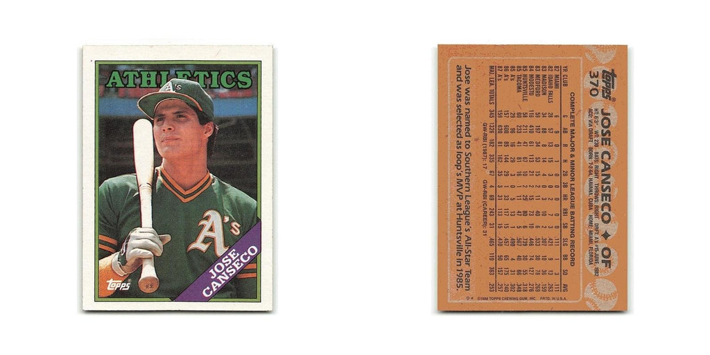 Jose Canseco 1988 Topps #370 Oakland Athletics Baseball Card NM