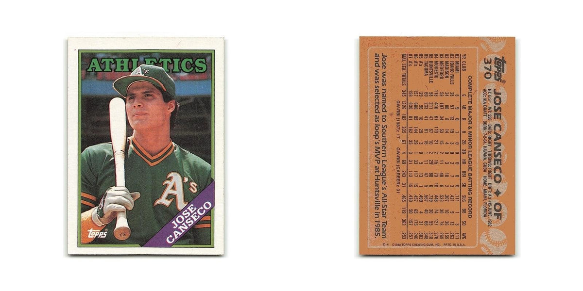 Jose Canseco 1988 Topps #370 Oakland Athletics Baseball Card NM