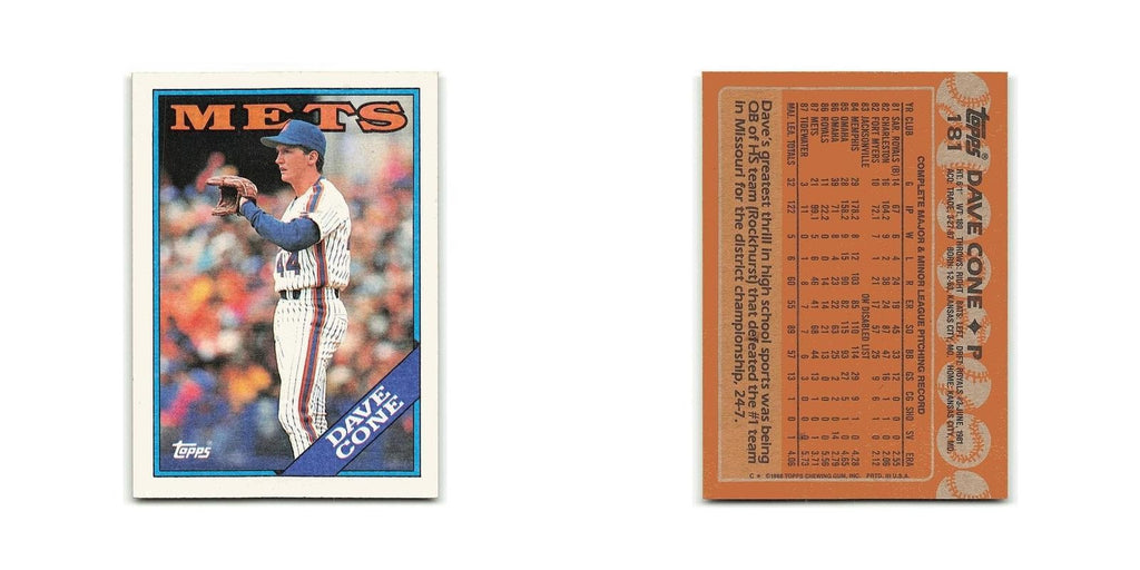 Dave Cone 1988 Topps #181 New York Mets Baseball Card NM