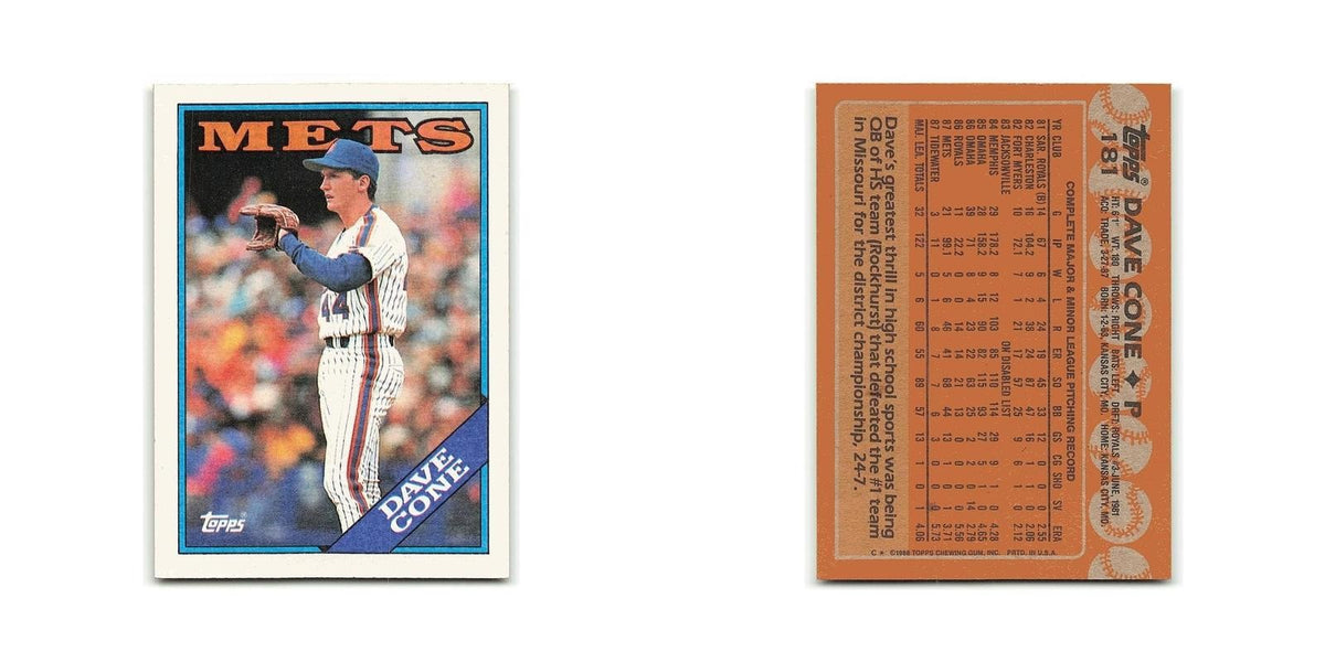 Dave Cone 1988 Topps #181 New York Mets Baseball Card NM