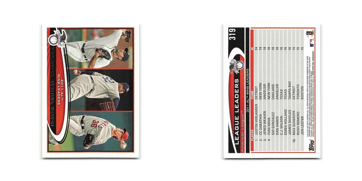 Justin Verlander  Sabathia 2012 Topps #319 2011 Wins Leaders Baseball Card NM
