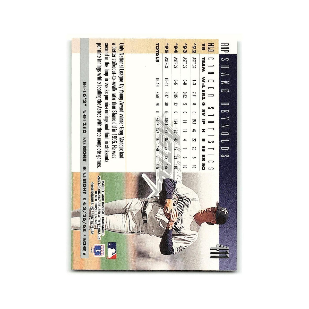 Shane Reynolds 1996 Donruss #411 Houston Astros Baseball Card NM