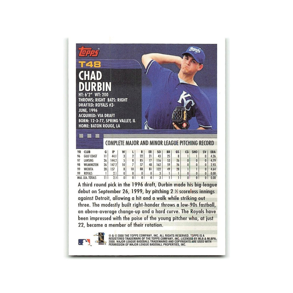 Chad Durbin Rookie 2000 Topps Traded #T48 Kansas City Royals Baseball Card NM