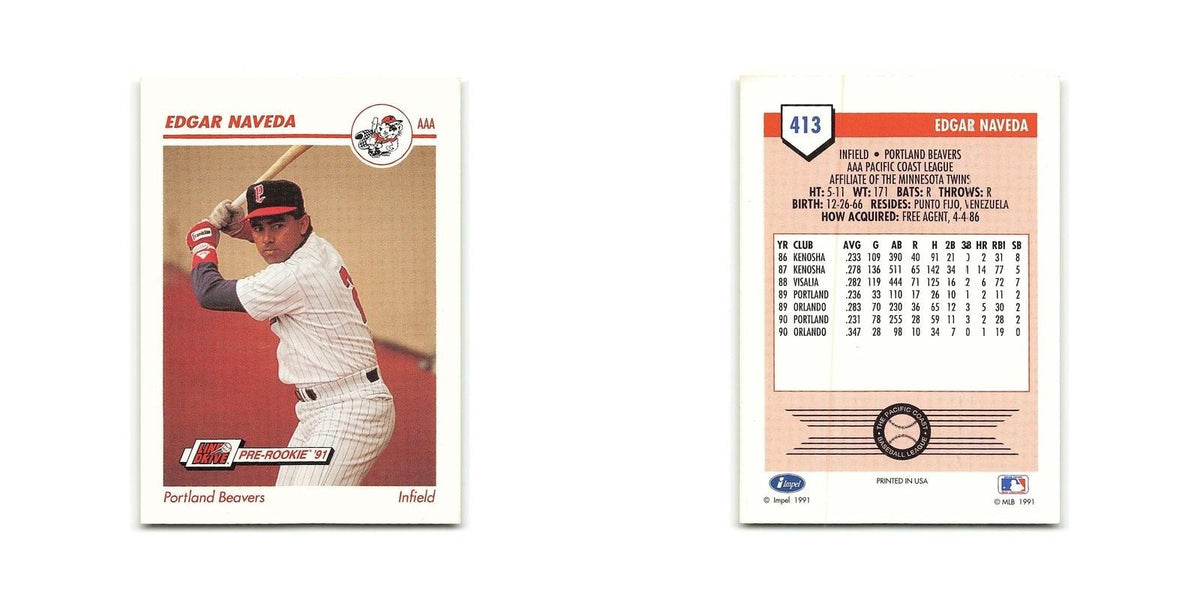 Edgar Naveda 1991 Line Drive AAA #413 Portland Beavers Baseball Card NM