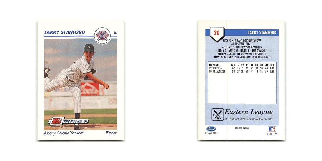 Larry Stanford 1991 Line Drive AA #20 Albany-Colonie Yankees Baseball Card NM