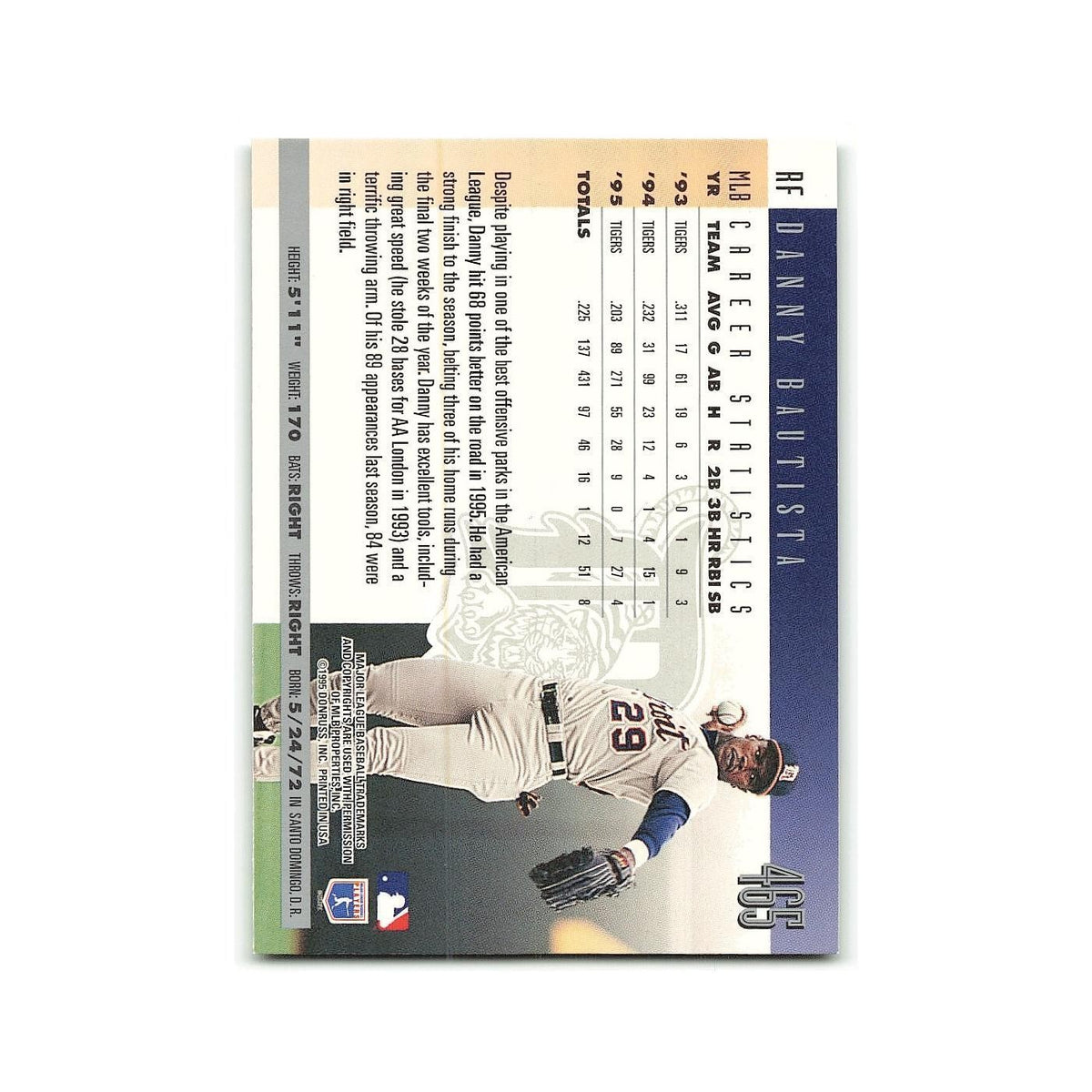 Danny Bautista 1996 Donruss #465 Detroit Tigers Baseball Card NM