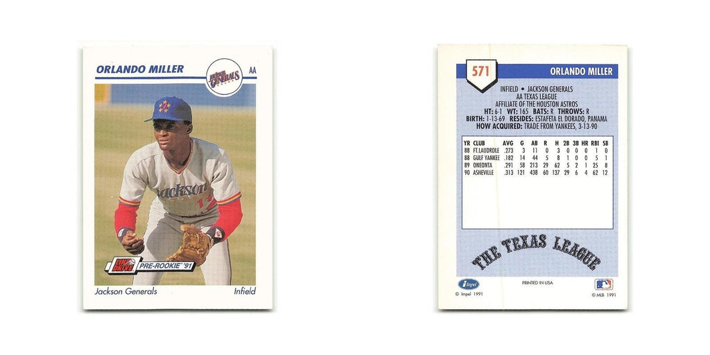 Orlando Miller 1991 Line Drive AA #571 Jackson Generals Baseball Card NM