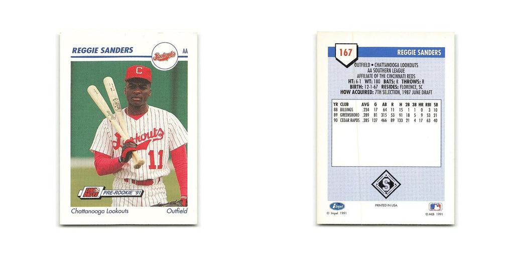 Reggie Sanders 1991 Line Drive AA #167 Chattanooga Lookouts Baseball Card NM