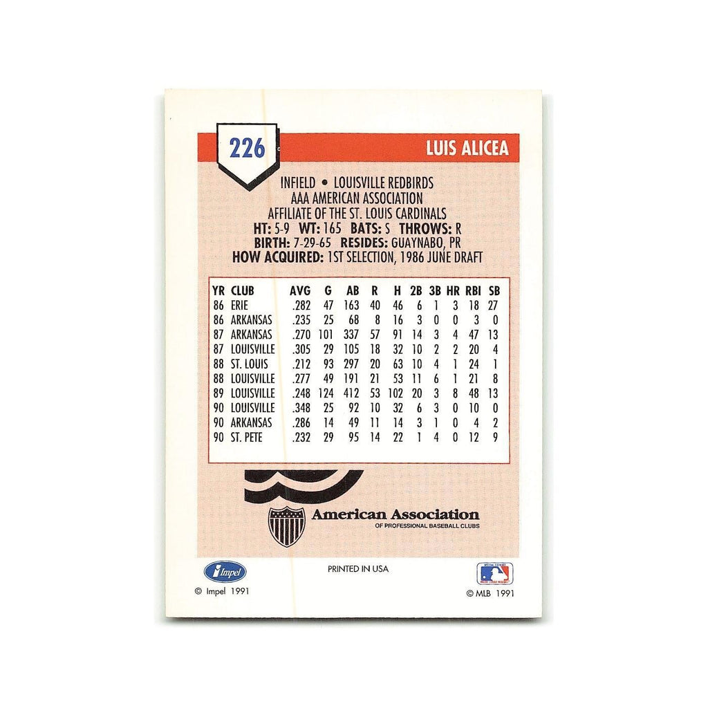 Luis Alicea 1991 Line Drive AAA #226 Louisville Redbirds Baseball Card NM
