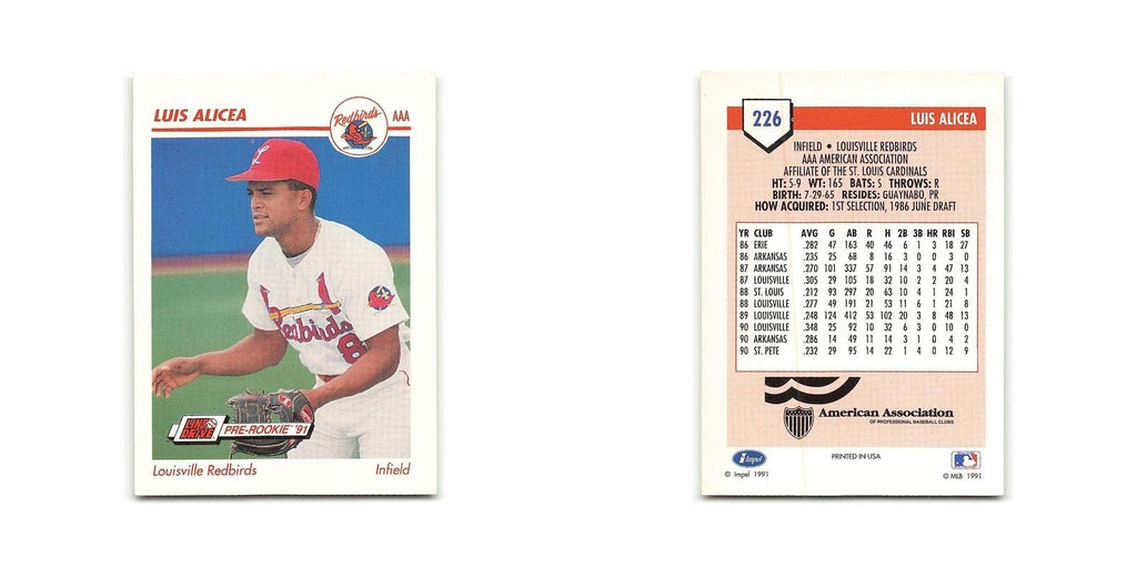 Luis Alicea 1991 Line Drive AAA #226 Louisville Redbirds Baseball Card NM